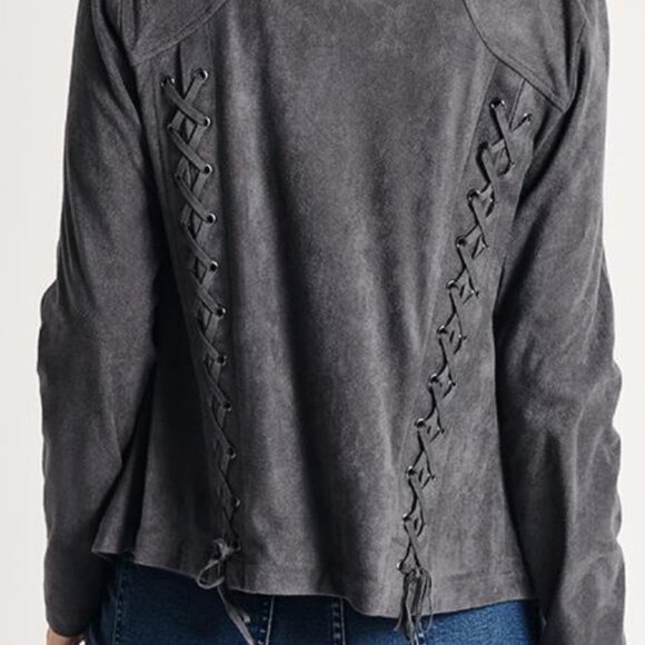 CUPCAKES AND CASHMERE Holt Lace-Up Faux Suede Moto Jacket - Picture 4 of 13